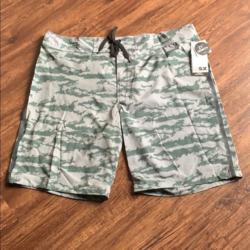 MSX Strahan Green Camo Board Shorts Swim Trunks